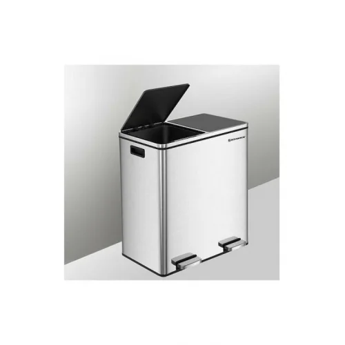 Songmics Soft Close Κάδος Ανακύκλωσης Μεταλλικός με Πεντάλ Ασημί 60lt