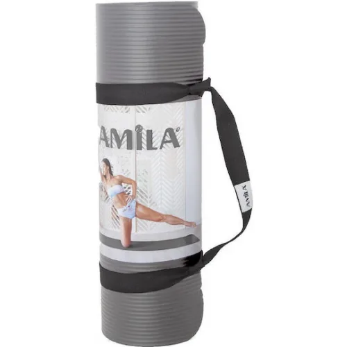 AMILA Στρώμα Γυμναστικής Yoga/Pilates Γκρι με Ιμάντα Μεταφοράς (183x60x1.5cm)