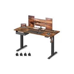 Ηλεκτρικό Γραφείο Ξύλινο Μαύρο με Μεταλλικά Πόδια & USB θύρες 160x70x72εκ.