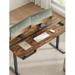 Ηλεκτρικό Γραφείο Ξύλινο Μαύρο με Μεταλλικά Πόδια & USB θύρες 160x70x72εκ.