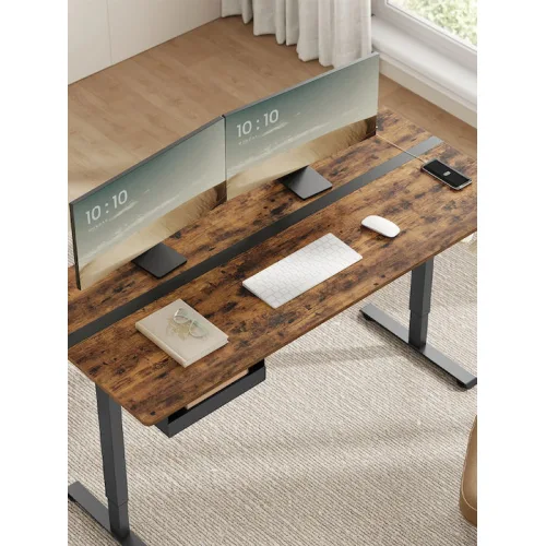 Ηλεκτρικό Γραφείο Ξύλινο Μαύρο με Μεταλλικά Πόδια & USB θύρες 160x70x72εκ.