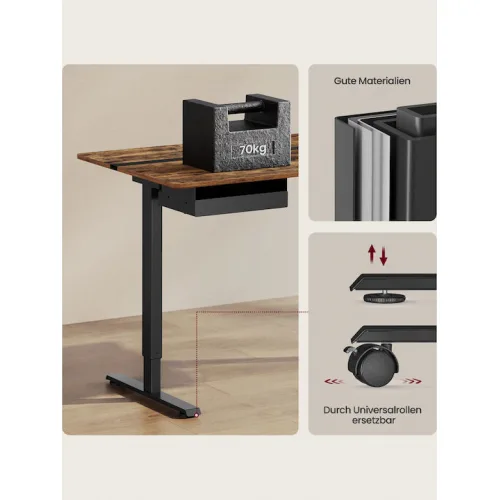 Ηλεκτρικό Γραφείο Ξύλινο Μαύρο με Μεταλλικά Πόδια & USB θύρες 160x70x72εκ.