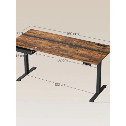 Ηλεκτρικό Γραφείο Ξύλινο Μαύρο με Μεταλλικά Πόδια & USB θύρες 160x70x72εκ.