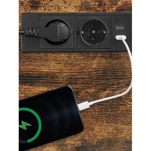 Ηλεκτρικό Γραφείο Ξύλινο Μαύρο με Μεταλλικά Πόδια & USB θύρες 160x70x72εκ.