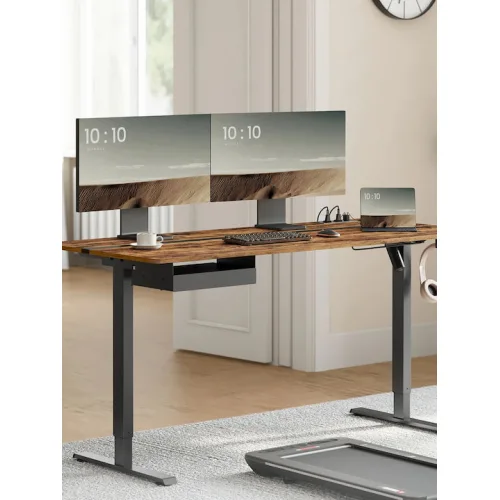 Ηλεκτρικό Γραφείο Ξύλινο Μαύρο με Μεταλλικά Πόδια & USB θύρες 160x70x72εκ.