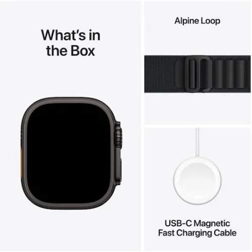 Apple Watch Ultra 3 Titanium 49mm Αδιάβροχο με eSIM και Παλμογράφο (Black Titanium Case with Black Alpine Loop - Large)