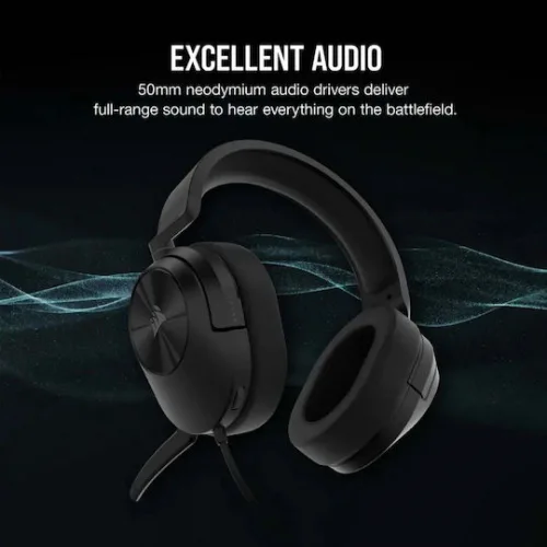 Corsair HS55 Stereo Over Ear Gaming Headset με σύνδεση 3.5mm Carbon