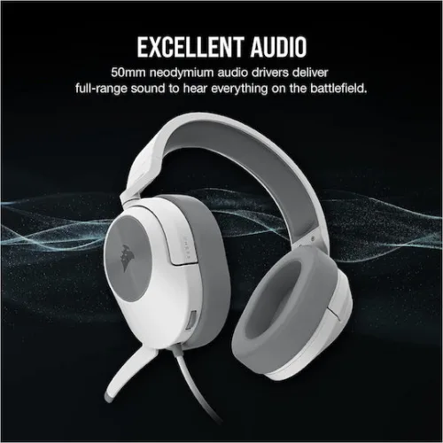 Corsair HS55 Stereo Over Ear Gaming Headset με σύνδεση 3.5mm Λευκό
