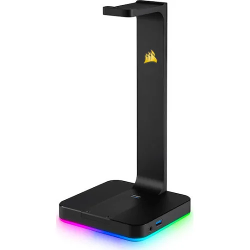 Corsair ST100 RGB Επιτραπέζια Βάση Ακουστικών με Φωτισμό LED Κάρτα ήχου και Θύρα USB Μαύρη