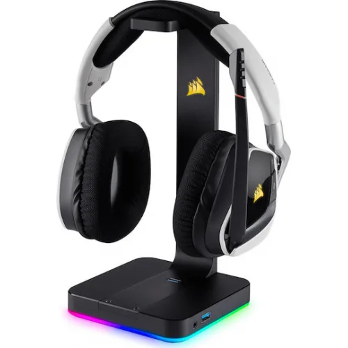 Corsair ST100 RGB Επιτραπέζια Βάση Ακουστικών με Φωτισμό LED Κάρτα ήχου και Θύρα USB Μαύρη