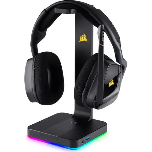 Corsair ST100 RGB Επιτραπέζια Βάση Ακουστικών με Φωτισμό LED Κάρτα ήχου και Θύρα USB Μαύρη