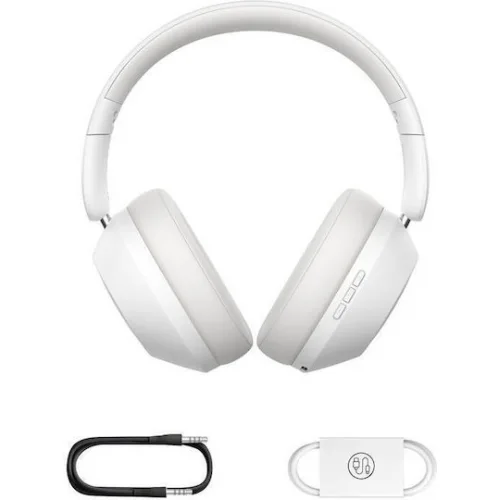Baseus Bass 30 Max Ασύρματα / Ενσύρματα On Ear Ακουστικά με 50 ώρες Λειτουργίας και Quick Charge Λευκά