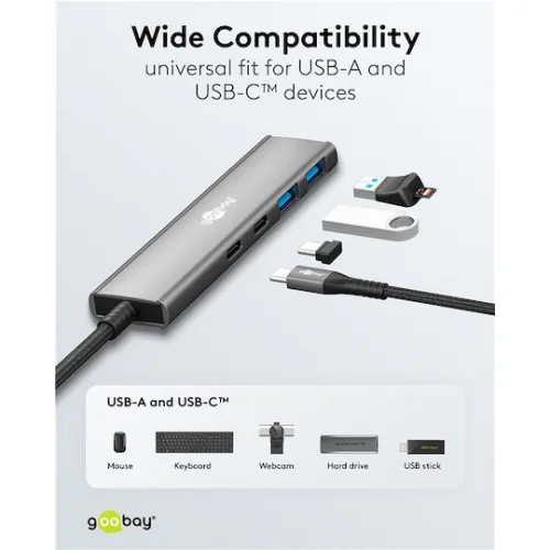 Goobay USB 3.2 Hub 4 Θυρών με σύνδεση USB-C / USB-A Γκρι