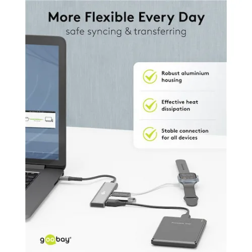 Goobay USB 3.2 Hub 4 Θυρών με σύνδεση USB-C / USB-A Γκρι