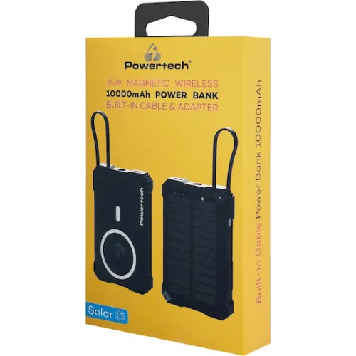 Powertech PT-1505 Ηλιακό MagSafe Power Bank 10000mAh 35W με Θύρα USB-C Power Delivery Μαύρο