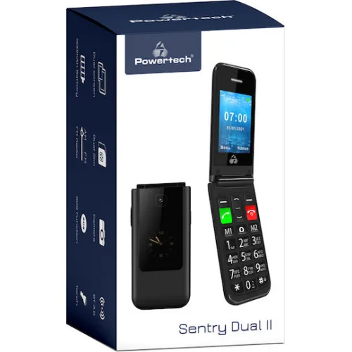 Powertech Sentry Dual II Single SIM Κινητό με Μεγάλα Κουμπιά Μαύρο