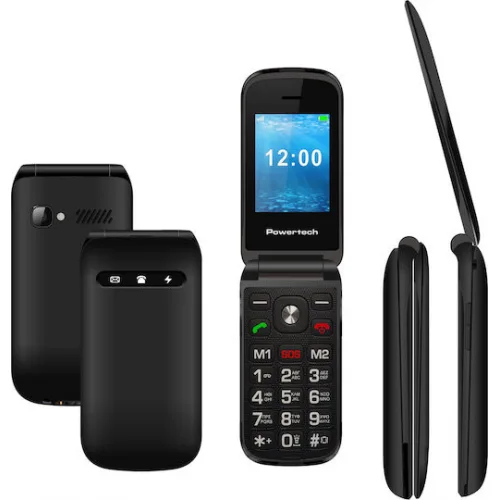 Powertech Milly Flip Dual SIM Κινητό με Μεγάλα Κουμπιά Μαύρο