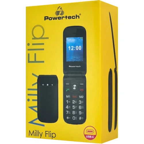 Powertech Milly Flip Dual SIM Κινητό με Μεγάλα Κουμπιά Μαύρο