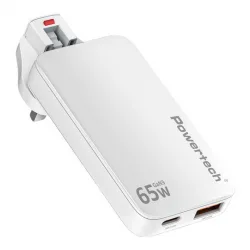 Powertech Φορτιστής Χωρίς Καλώδιο GaN με Θύρα USB-A και Θύρα USB-C 65W Quick Charge 3.0 Λευκός (PT-1532)
