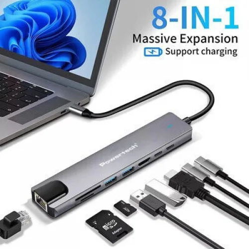 Powertech USB-C Docking Station με HDMI 4K PD Ethernet Γκρι (PT-1537)