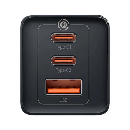 Baseus Φορτιστής Χωρίς Καλώδιο GaN με Θύρα USB-A και 2 Θύρες USB-C 65W Quick Charge 3.0 Μαύρος (Gan5)