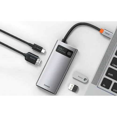 Baseus Metal Gleam Series USB-C Docking Station με HDMI 4K PD Ασημί