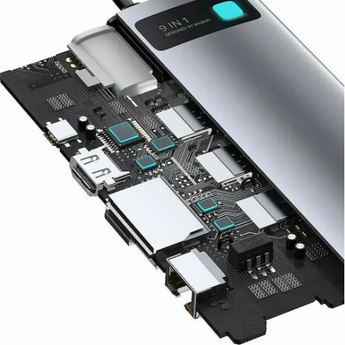 Baseus Gleam USB-C Docking Station με HDMI 4K PD Ethernet και συνδεση 2 Οθονών Γκρι