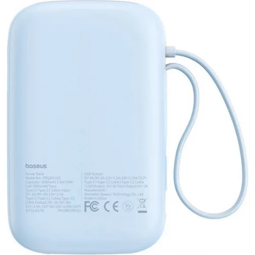 Baseus QPow 2 Power Bank 10000mAh 30W με Θύρα USB-A και Θύρα USB-C Μπλε