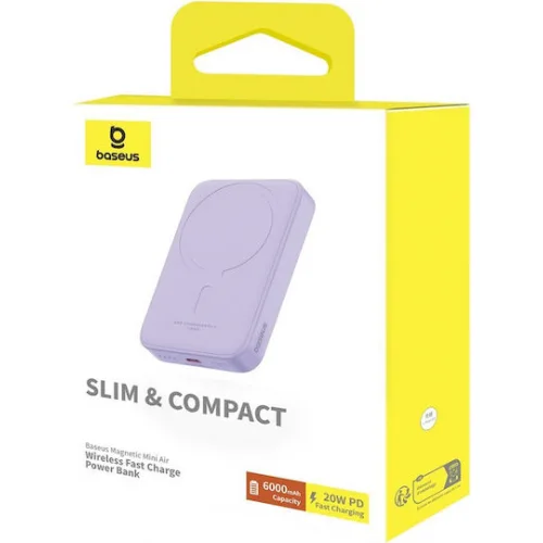 Baseus Mini Air MagSafe Power Bank 6000mAh 20W με Θύρα USB-C Μωβ