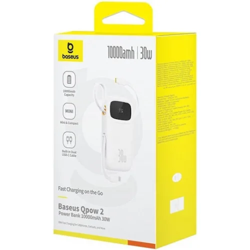 Baseus QPow 2 Power Bank 10000mAh 30W με Θύρα USB-A και Θύρα USB-C Λευκό