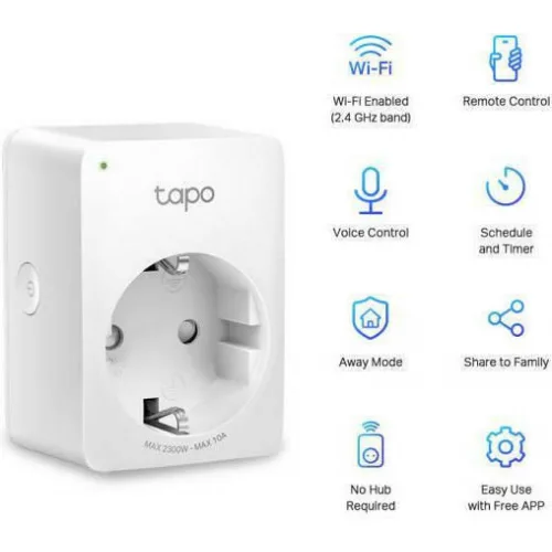 TP-LINK Tapo P100 v1 Smart Μονόπριζο με Διακόπτη 2τμχ