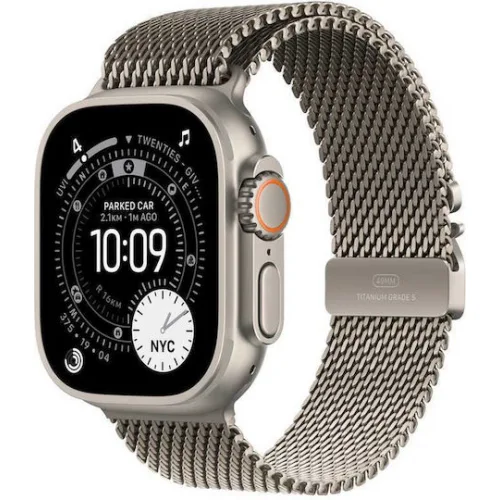 Apple Watch Ultra 3 Titanium 49mm Αδιάβροχο με eSIM και Παλμογράφο (Natural Titanium Case with Natural Titanium Milanese Loop - Large)