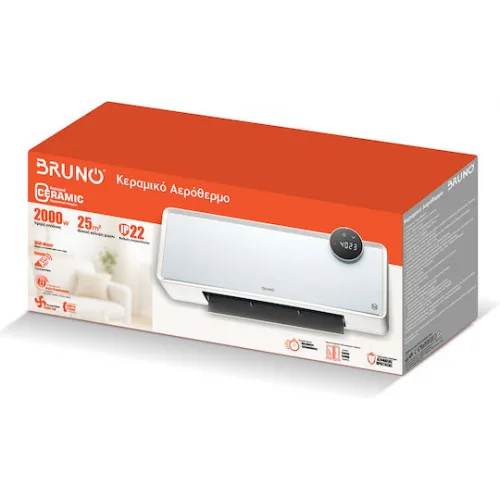 Bruno Κεραμικό Αερόθερμο Δωματίου Δαπέδου και Τοίχου Λευκό 2000W