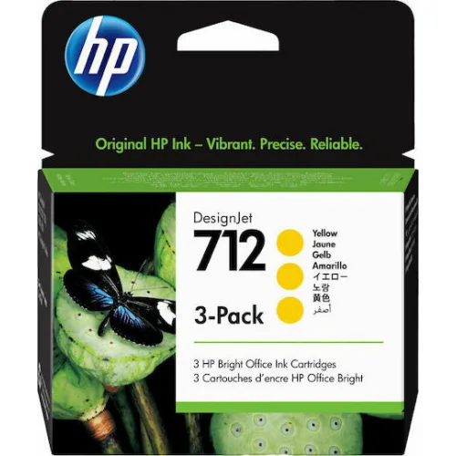 HP 712 Γνήσιο Πακέτο 3 Μελανιών Εκτυπωτή InkJet Κίτρινο (3ED79A)