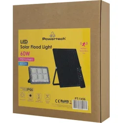 Powertech Στεγανός Ηλιακός Προβολέας LED 60W Φυσικό Λευκό 4000K με Αισθητήρα Κίνησης και Τηλεχειριστήριο IP66