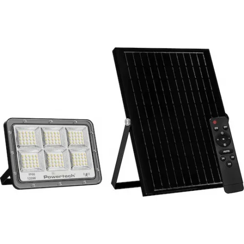 Powertech Στεγανός Ηλιακός Προβολέας LED 120W Φυσικό Λευκό 4000K με Αισθητήρα Κίνησης και Τηλεχειριστήριο IP66