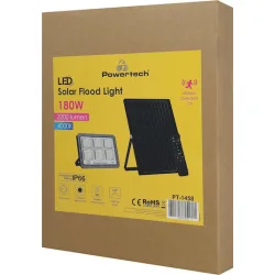 Powertech Στεγανός Ηλιακός Προβολέας LED 180W Φυσικό Λευκό 4000K με Αισθητήρα Κίνησης και Τηλεχειριστήριο IP66