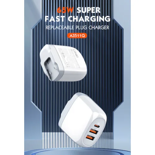 Ldnio Φορτιστής με 2 Θύρες USB-A και Θύρα USB-C και Καλώδιο USB-C - USB-C 65W Λευκός (A3511Q)