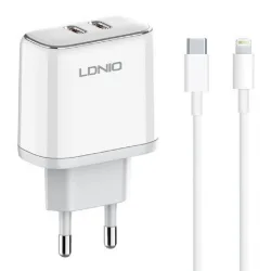 Ldnio Φορτιστής με 2 Θύρες USB-C και Καλώδιο USB-C - Lightning 35W Power Delivery Λευκός (A2528M)