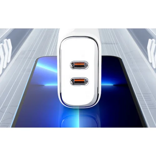 Ldnio Φορτιστής με 2 Θύρες USB-C και Καλώδιο USB-C - Lightning 35W Power Delivery Λευκός (A2528M)
