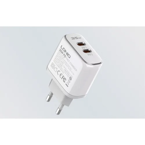 Ldnio Φορτιστής με 2 Θύρες USB-C και Καλώδιο USB-C - Lightning 35W Power Delivery Λευκός (A2528M)