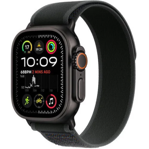 Apple Watch Ultra 2 2024 Titanium 49mm Αδιάβροχο με eSIM και Παλμογράφο (Black Titanium Case with Black Trail Loop - M/L)