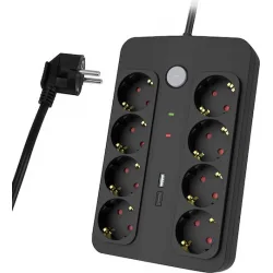 Powertech Πολύπριζο Ασφαλείας 8 Θέσεων με USB-A, USB-C, Διακόπτη και Καλώδιο 1.5m