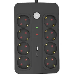 Powertech Πολύπριζο Ασφαλείας 8 Θέσεων με USB-A, USB-C, Διακόπτη και Καλώδιο 1.5m