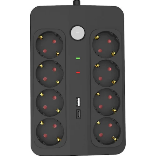 Powertech Πολύπριζο Ασφαλείας 8 Θέσεων με USB-A, USB-C, Διακόπτη και Καλώδιο 1.5m
