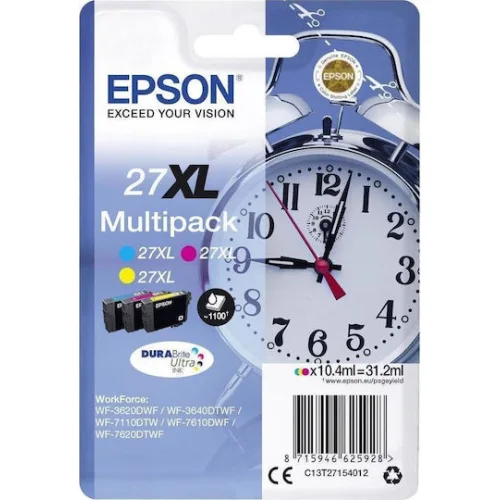 Epson 27XL Γνήσιο Πακέτο 3 Μελανιών Εκτυπωτή InkJet Κίτρινο / Κυανό / Ματζέντα (C13T27154010 C13T27154012)