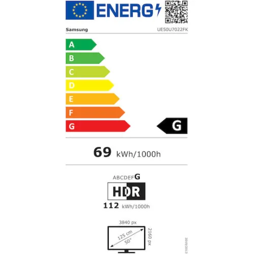 Samsung Smart Τηλεόραση 50" 4K UHD LED U7022F HDR (2025) UE50U7022FKXXH