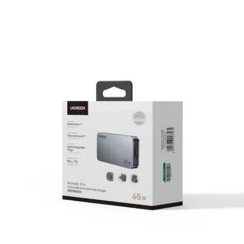 Ugreen Φορτιστής Χωρίς Καλώδιο GaN με Θύρα USB-A και 2 Θύρες USB-C 65W Γκρι (Nexode Pro)