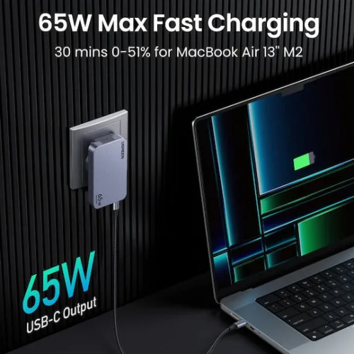 Ugreen Φορτιστής Χωρίς Καλώδιο GaN με Θύρα USB-A και 2 Θύρες USB-C 65W Γκρι (Nexode Pro)