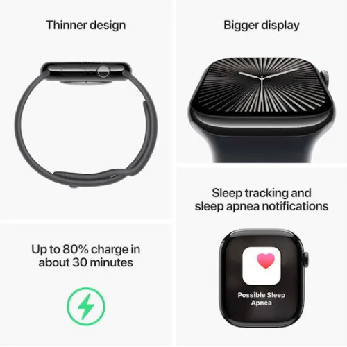 Apple Watch Series 10 Cellular Aluminium 46mm Αδιάβροχο με eSIM και Παλμογράφο (Sport Band Jet Black/Ink)